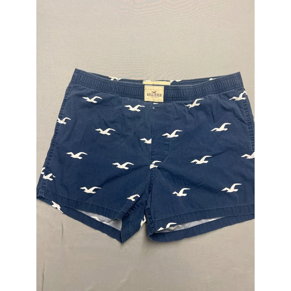 Hollister Mens Boxer Shorts Navy Blue Seagull Logo Print Size Medium